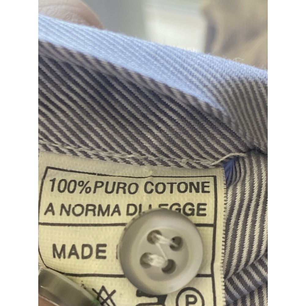 VIV Made in Italy Luxury Men's Dress Shirt 16 34/35 Silver Grey Striped Cotton - Picture 5 of 5
